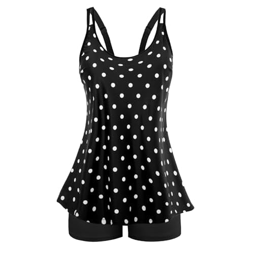 Arolina Tankini Swimsuits for Women Tummy Control Two Piece Bathing Suits Flowy Swim Tops with Boy Shorts White Polka Dots 20 Plus