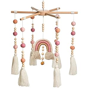 Baby Crib Mobile,Crib Mobile Wooden Mobile with Colorful Cotton Ball Wool Felt Ball Boho Baby Mobile Bassinet Mobile for Crib,Mobile for Baby Nursery and Ceiling Decoration