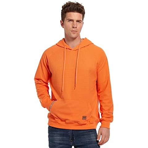 VICT POPU Hoodies For Men UK Jumpers Pullover Hooded Sweatshirts Plaid Jacquard Long Sleeve Drawstring Work Hipster Casual Hoodie Orange XXXL Cover