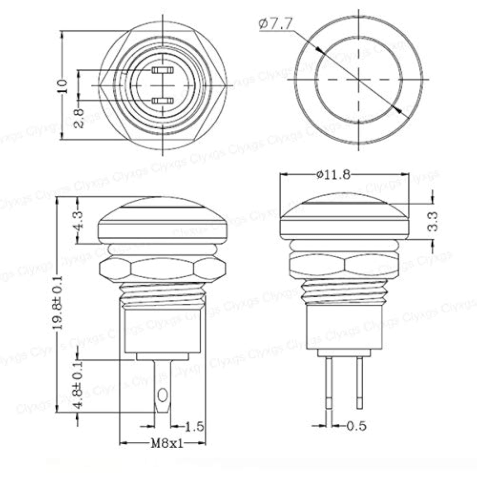 Waterproof Mini Push Button Switch, 5PCS