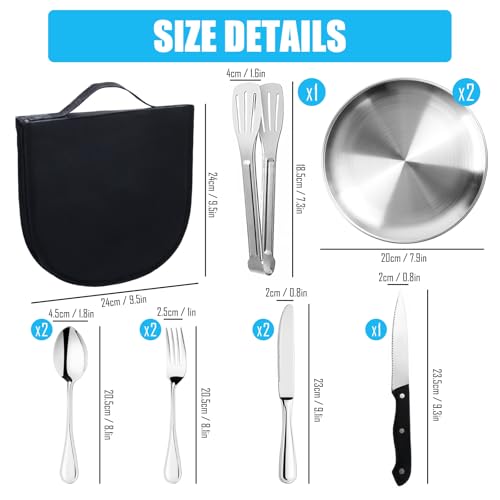 Camping Geschirr Set 2 Personen 12-teilig, Picknick Set, Edelstahl Outdoor Geschirr Tragbars Campingbesteck Besteckset mit Edelstahl für Outdoor, Camping, Picknick, Grillen, Wandern – Bild 3