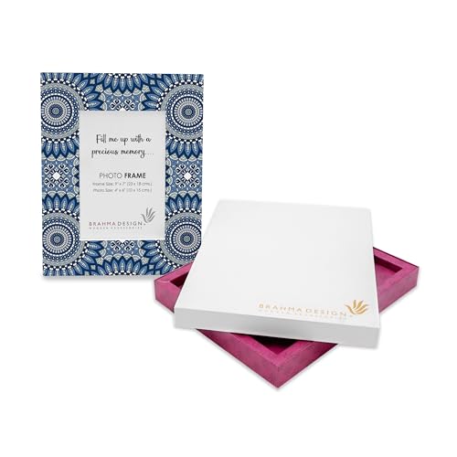 Image of Photo Frame with Gift Box | Size: 9 inch x 7 inch (Photo 4 inch x 6 inch) | Blue Mandala2A | Aesthetic Decorative Photo Frame for Wall Mount and Tabletop