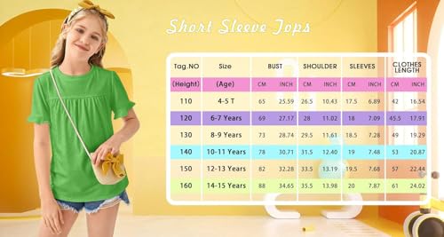 Image of Ebifin Girls Short Sleeve Tops Kids Peplum Babydoll T Shirts Tees 4-15Y | Girls T-Shirts, Crew neck Short Sleeve Shirts, Casual Tunic Tops, Cute Blouses, Summer Tees, Ruffle Hem, Loose fit