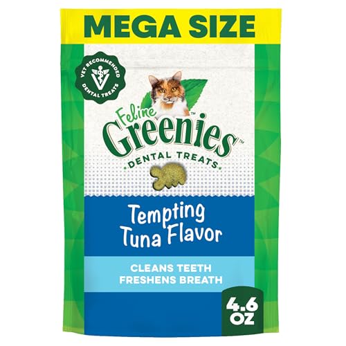 Greenies Feline Veterinarian-Recommended Adult Natural Dental Cat Treats, Tempting Tuna Flavor, 4.6 oz. Pouch