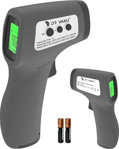 Image of DR VAKU Digital Thermometer For Fever Non-Contact Laser Infrared Forehead Thermometer Temperature Gun Accurate Reading with Large Display [Battery Included] - Grey