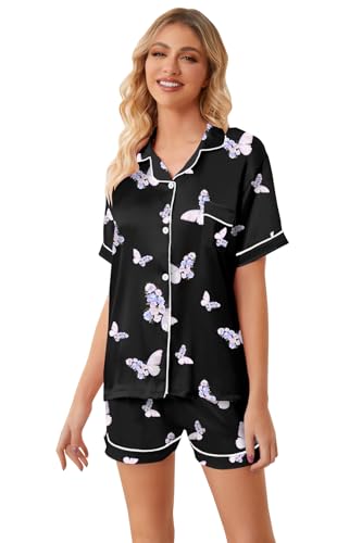 Image of Girls & Womens Satin Pajamas Set, Silk Button-Down Sleepwear 2 Piece Nightwear, 3 Years - Women XXL