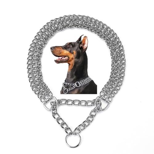 Silver Chain Dog Choke Collars for Large Dogs,Heavy Duty Metal Slip Choke Collar Martingale Collars...