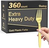 Dealusy 360 Count Extra Heavy Duty Gold Plastic Forks Disposable, BPA-Free, Heat Resistant, Solid and Durable Disposable Forks Bulk, Premium Plastic Forks heavy duty for Party Supply