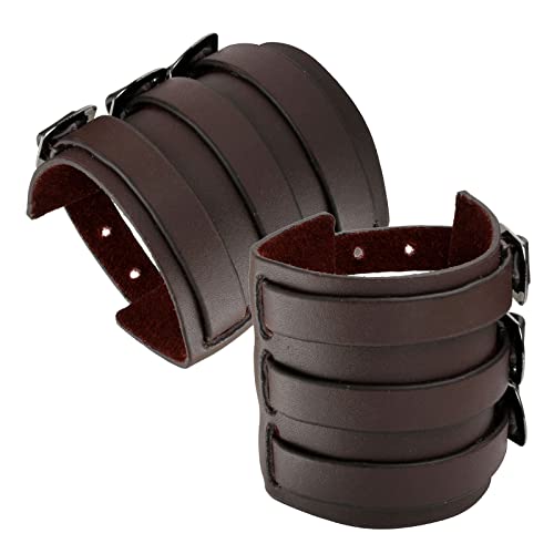 MILAKOO Punk Armband Set - PU Leder Manschette Braun Schwarz