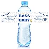 Ambishi 32 Pcs Boss Boy Water Bottle Labels, Boys 1st Birthday Party Decoration Stickers, Baby Shower/Gender Reveal Party Favors Water Bottle Decor Sign