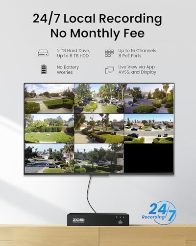 Image of ZOSI 4K PoE Security Camera System, Person Vehicle Detection, 6pcs 4K Indoor Outdoor Spotlight PoE Cameras, Night Vision, 2 Way Audio, 8CH 8MP Home Surveillance NVR with 2TB HDD for 24 /7 Recording