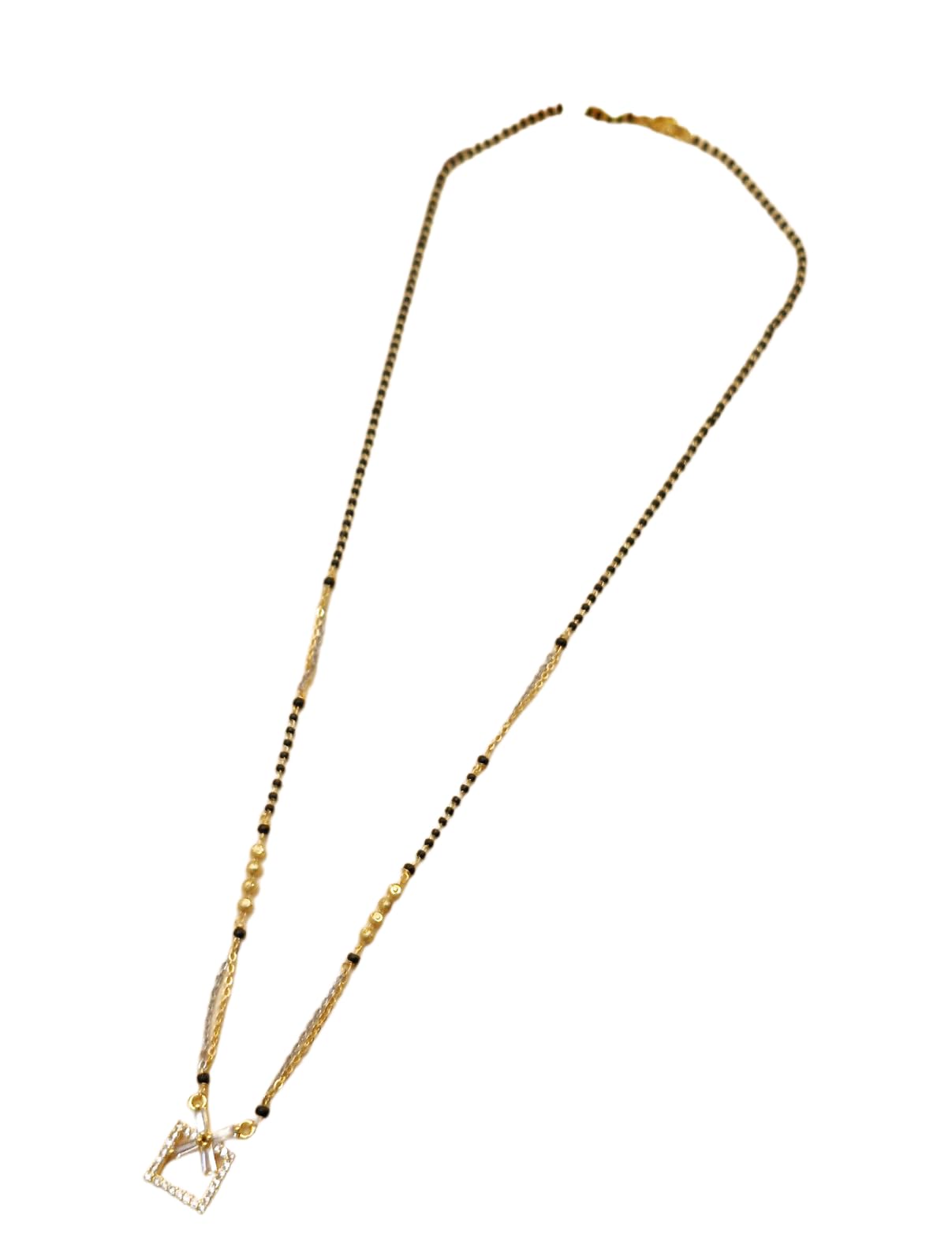 Artificial Mangalsutra for Women | Gold Tone Stainless Steel Chain | Black Beads Square Crystal Pendant Lightweight Necklace | Suitable for Ethnic and Contemporary Outfits Pack of 1-image-48