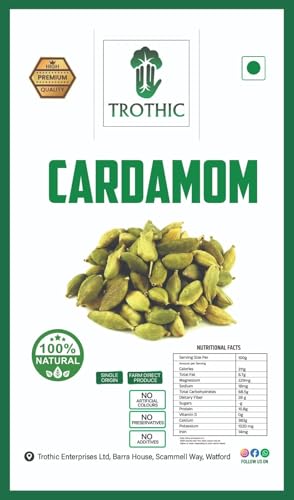 Trothic Spices Organic Elaichi | Organic Green Cardamom | Hari Elaichi Whole Spices | Chhoti Elaichi Seeds Unique Aroma & Pleasant Flavour | 100g
