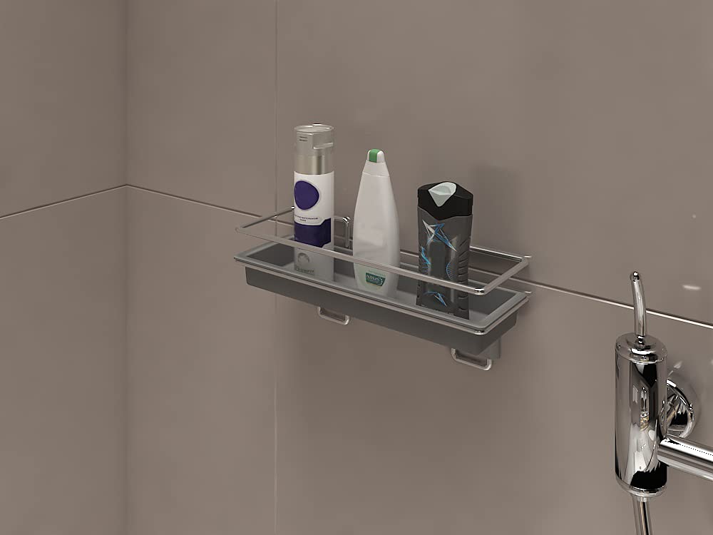 Hettich Hepo Stainless Steel Accessory Shelf for Bathroom | Kitchen Rack 1 Accessory Shelf | 1 Plastic Tray | 2 Cover Cap | Bathroom Accessories 300mm | 5 Years Warranty Against Rusting | 928036900