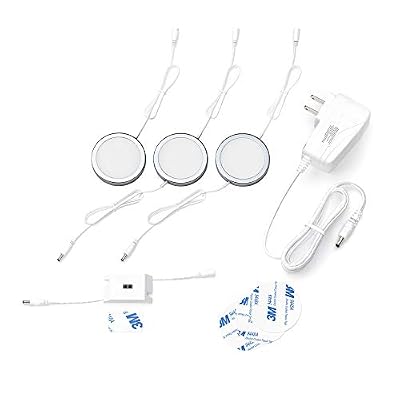 EShine Under Cabinet Puck Lights with Hand Wave Sensor – Circular LED Cabinet Lights – Dimmable – Pack of 3, Cool White (6000K)