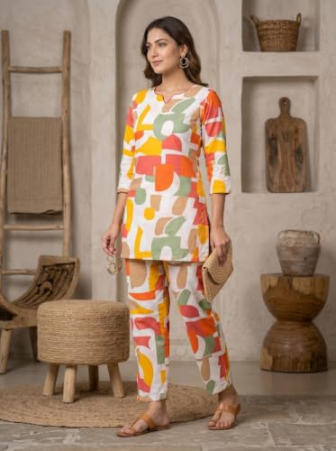 Image of Women's Printed Crepe Co-Ord Set | Stylish 2 Piece Printed Tunic Top with Matching Pants | Trendy Casual Wear, Office Wear, and Daily Outfits