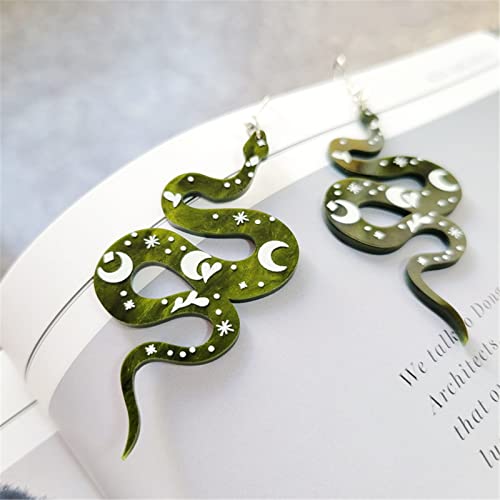 Maloyanve Snake Earrings For Women Girls Unique Funny Green Acrylic Moon Pattern Snake Shaped Dangle Drop Weird Earrings (Green Snake) #TOP3