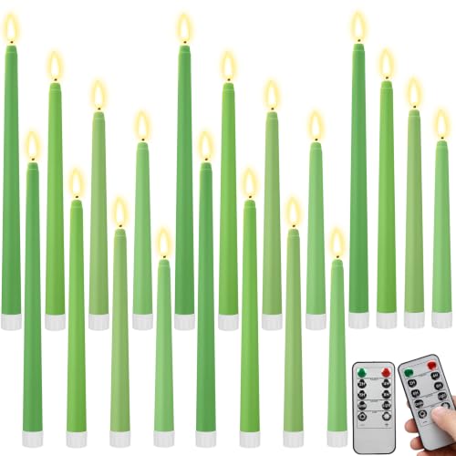 Image of Rossesay 16 Pcs Green Flameless Taper Candle with Remote Timer