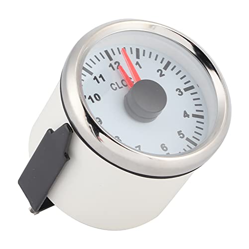 52mm Clock Gauge, Universal 0-12 Hourmeter with Red Backlight for Car Boat Yacht - Black Dial, Silver Frame (White Dial Silver Bezel)