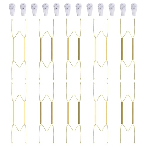 Image of 10 Piece Plate Hangers, 10 Inch Invisible Brass Wall Plate Hangers, Comes with 12 Piece Wall Hooks for Decorative Plates