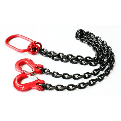 1.6 3 5 6.6 Ft Double Leg Chain Sling, Heavy Chains 2 Ton Capacity for Mining Machinery Lifting and Handling, Alloy Steel Engine Chain Hoist Lifts with Grab Hooks (Size : 2m/6.6ft)