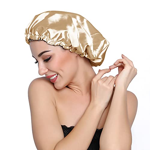 Image of Stain Bonnet Silk Sleep Cap Adjustable Satin Cap for Night Sleeping Hair Bonnet Reversible Double Layer