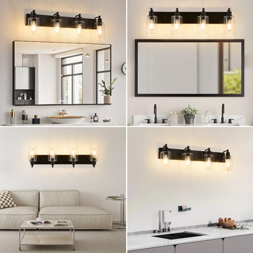 Image of 4-Light Bathroom Light Fixtures Modern Black Vanity Lights for Bathroom Lighting Fixtures Over Mirror for Cabinet Mirror Bedroom Hallway