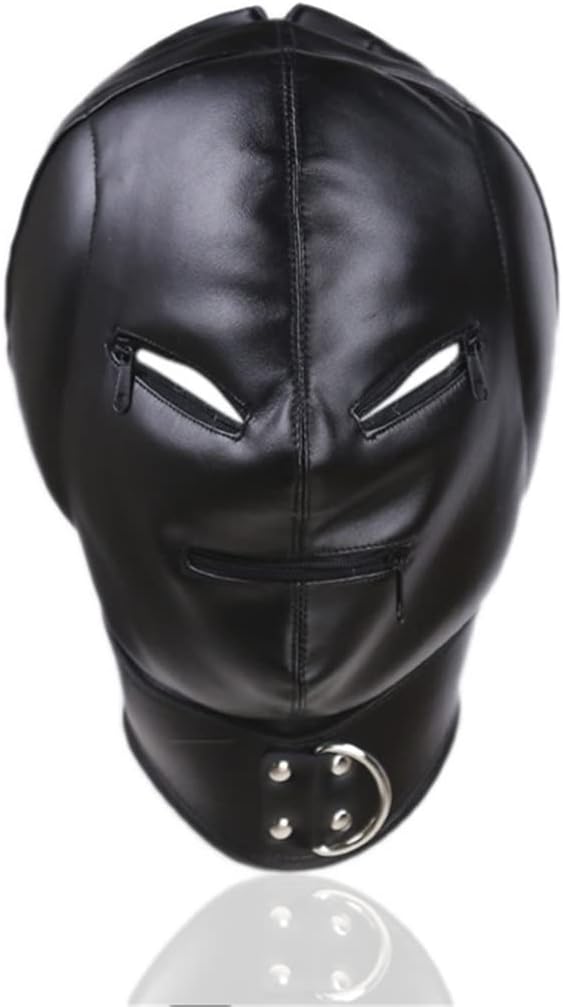 MYNCBD Lacing Leather Masks Hollow Out Head Hood Zipper Hood Masks Bar Stage Headgear Accessory