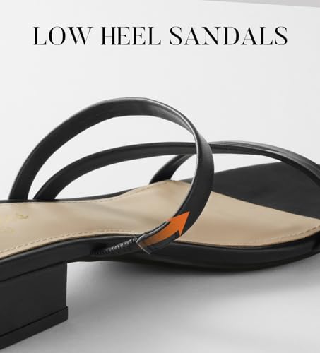 Image of Ankis Black Nude White Strappy Heels Women 1 Inch Low Chunky Block Heel Heeled Sandals Square Open Toe Slip On Slides Mules