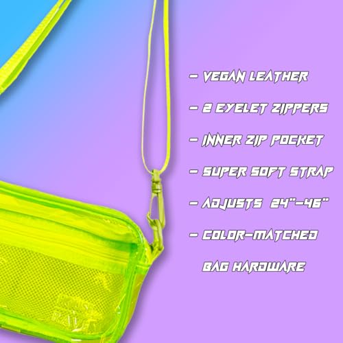 Clear Crossbody Bag - Neon Rave Bag - Clear Festival Bag for Women Men - Jelly Bag - Vegan Leather Carry Bag4
