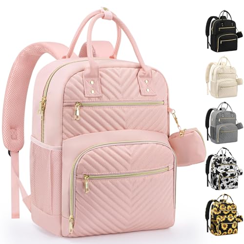 Pritent Diaper Bag Backpack,Baby Essentials Diapers Bag with Pacifier Case,Multipurpose Stylish Large Capacity Travel Backpack for Baby Girl/Boy(M-Pink)