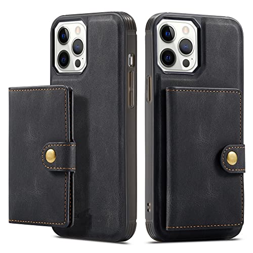 Étui en cuir de luxe pour iPhone 13 Pro avec clapet magnétique noir