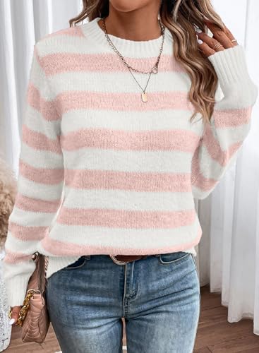 Image of Dokotoo Sweaters for Women 2026 Crewneck Striped Cute Color Block Fall Winter Knitted Pullover Tops