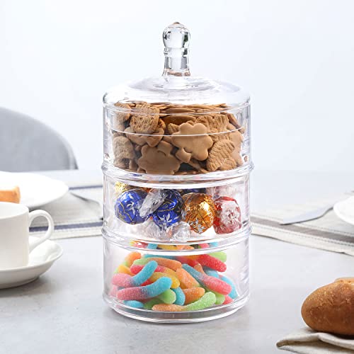 Mygift 3 Tier Stacking Jars, Round Clear Glass Apothecary Candy Cookie Jar With Lid #TOP1