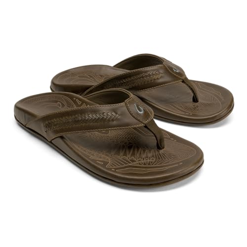 Image of OluKai Mea Ola Mano Men's Leather Sandals, Hand-Woven Hawaiian Strap