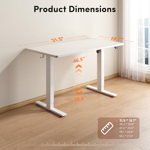 Image of FEZIBO One-Piece Standing Desk, 32 inchx20 inch Seamless Tabletop Electric Height Adjustable for Home Office, Study Rooms & Multi-Device Workstations, White