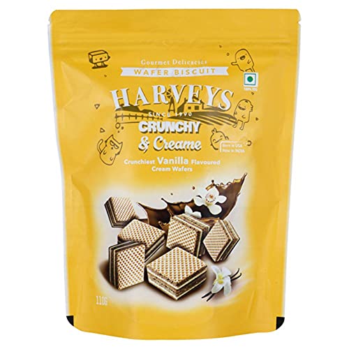 Image of Harveys Crunchy & Creame Premium Wafer Pouch | Chocolate, Vanilla & Strawberry Flavours | Pack of 3 | 120 gm x 3