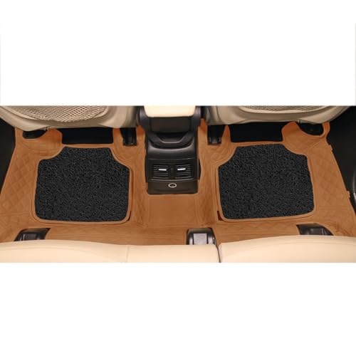 Image of Autofurnish Luxury 7D Car Mat Full Set for Mahindra XUV500 2015-20 || Luxury Leather Dual-Stitch Full Set 7D Car Floor Mat || 100% Waterproof || Color : Tan Tan