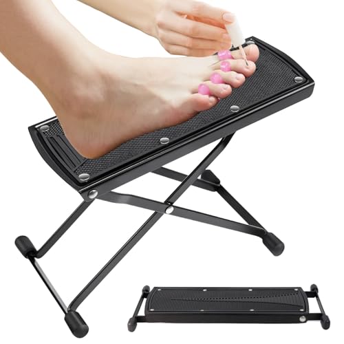 Pedicure Foot Rest, 6 Heights Adjustable Foot Stool, Metal Foldable Non-Slip Stand for Home and Salon Use Pedicure Station, Ideal Pedi Stool for Nail Tech or Guitar Foot Stool Black