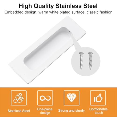 Image of MOROBOR 8 PCS Recessed Cabinet Handles, Warm White Stainless Steel Rectangular Knob with Screws, Exposed Installation Embedded Pull Handle for Wardrobe Drawer Flush Sliding Door -117 mm /4.6 in