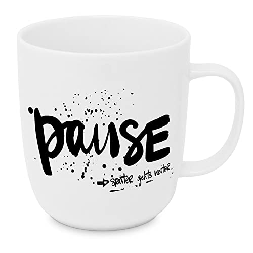 ReWu Becher Tasse aus Porzellan Schriftzug Pause -> Später gehts weiter Schwarz/Weiß Henkelbecher Kaffebecher Trinkbecher Mug 9x9x10cm ReWu Becher Tasse aus Porzellan Schriftzug Pause -> Später gehts weiter Schwarz/Weiß Henkelbecher Kaffebecher Trinkbecher Mug 9x9x10cm