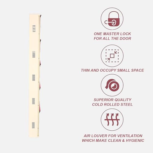 Image of Metal Shoe Rack Wall Mounted for Home with Central Locking 4 Door 20 inch Wall Mounted Metal 8 Pair Shoe Rack Cabinet Pre-Assembled Rack Shelves 3 Year Warranty (Pink & Ivory)