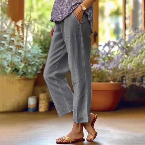 Women's Summer Linen Pants 2025 Straight Leg Beach Vacation Pants High Waist Casual Trousers with Pockets with Pockets2