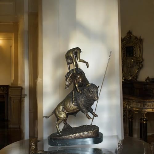 Estatua de bronce búfalo y caballo estilo Remington 20" H x 14" L x 6" W miniatura 2