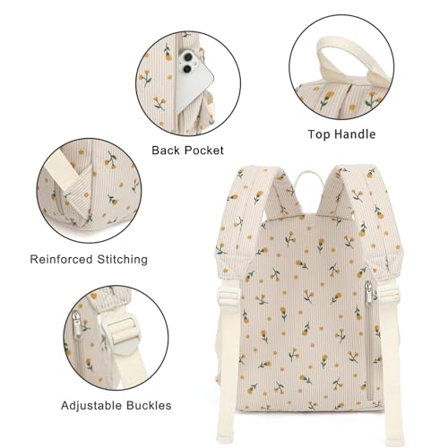 Image of Corduroy Womens Mini Backpack Girls Small Backpack Purse Fashion Casual Daypack School Bookbag (Flowers Yellow)