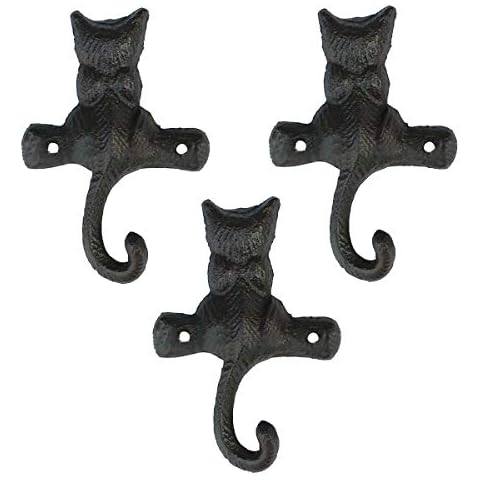 TentHome 3er Set Garderoben-Haken Katze Wandhaken Gusseisen Kleiderhaken Handtuchhaken Metall Rustikal Schlüsselhaken Vintage dekorative Wand-Deko Cover