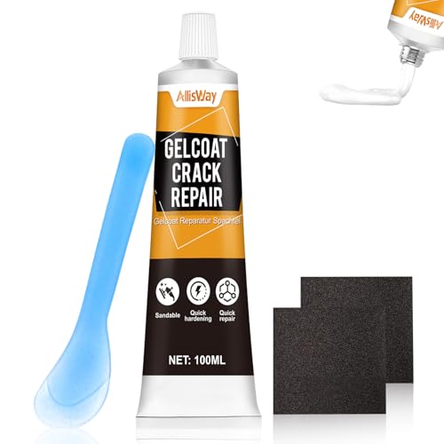 AllisWay Gelcoat Crack Repair, Kit de Reparación de Capa de Gel, Repara Rápidamente Grietas, Agujeros y Arañazos en el Casco, Se Puede Lijar Después del Curado, Blanco, 100 ml