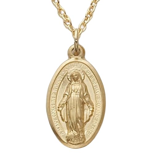 True Faith Jewelry 10KT Gold-Filled Our Lady Of Grace Miraculous Medal Necklace Pendant Religious Jewelry, 3/4 Inch