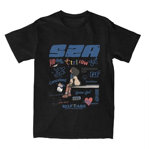Photo de Vintage d'été SZA SOS T Shirt Cotton, Homme Femme T Shirt IM Treating ME Good Manches Courtes (Black,TP)