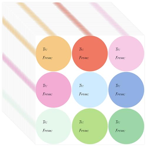 315 Pcs to from Stickers for Gifts 2.5 Inch Gift Tag Stickers Colorful Circle Present Pastel Sticker Back to School Self-Adhesive Blank Labels Envelope Sticker for Party Favors Marking 9 Colors